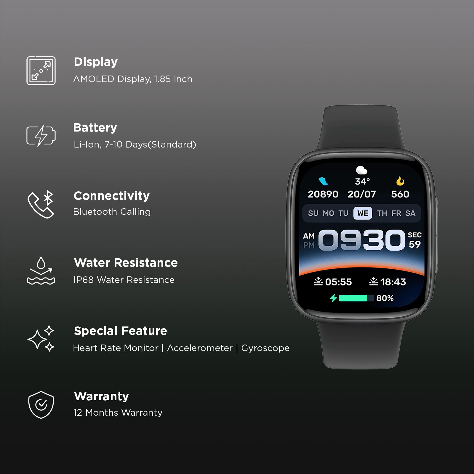 Croma Velocity S1 Smartwatch with Bluetooth Calling (47mm AMOLED Display, IP68 Water Resistant, Black Strap) Croma Velocity S1 Smartwatch with Bluetooth Calling (47mm AMOLED Display, IP68 Water Resistant, Black Strap)_3