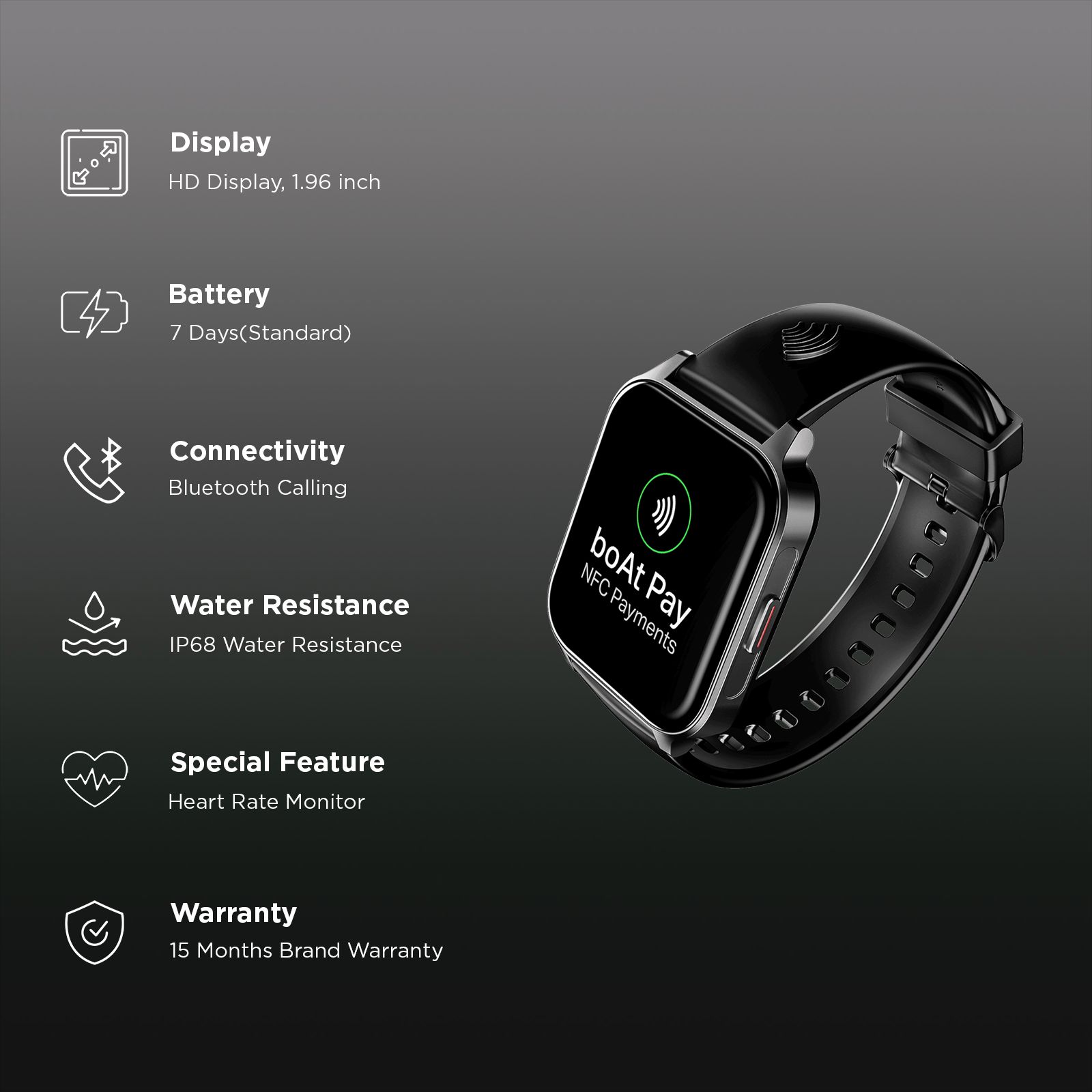 boAt Wave Fortune Smartwatch with Bluetooth Calling (49.7mm HD Display, IP68 Water Resistant, Active Black)_2