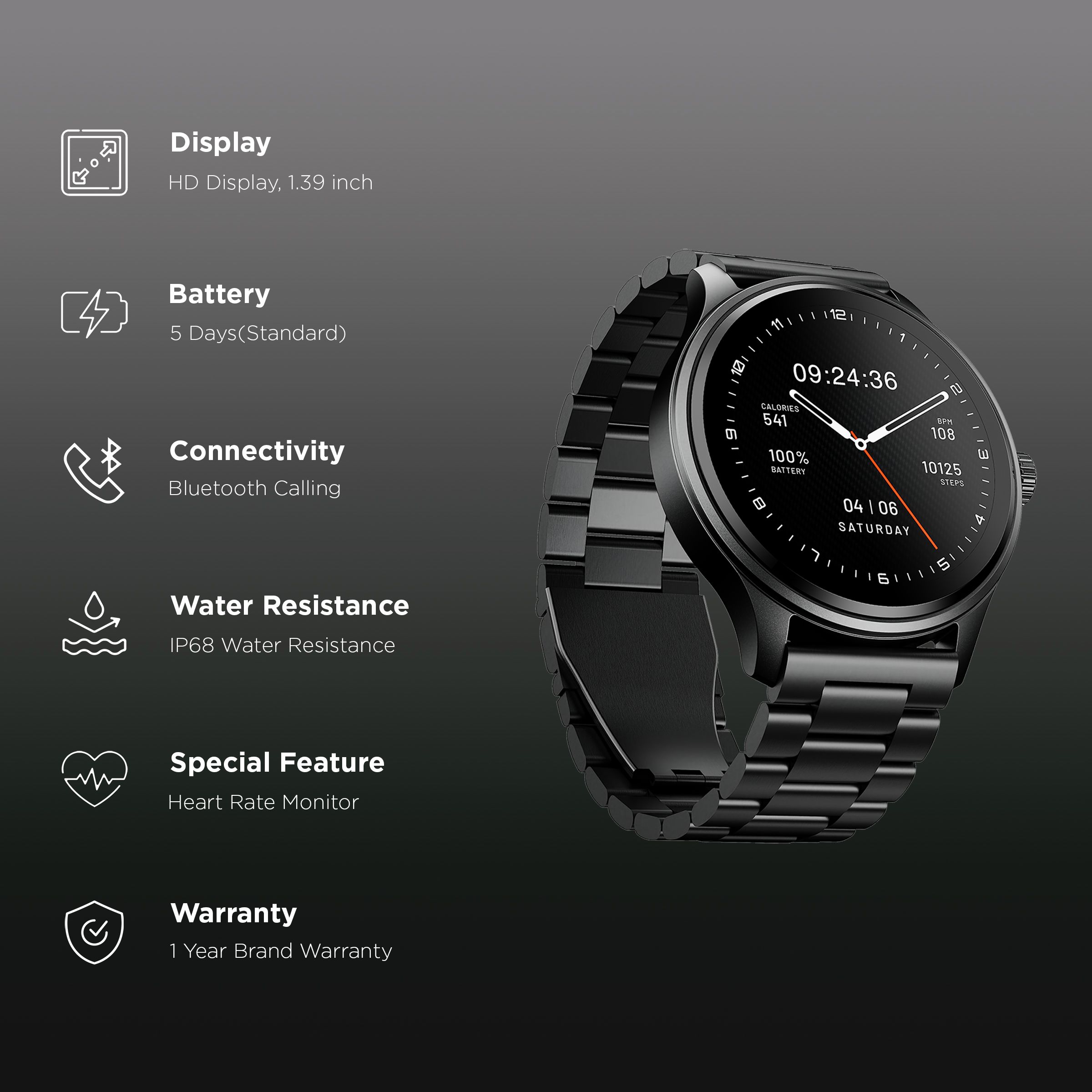 boAt Lunar Orbit 2 Smartwatch with Bluetooth Calling (35.3mm AMOLED Display, IP68 Water Resistance, Black Metal Strap) boAt Lunar Orbit 2 Smartwatch with Bluetooth Calling (35.3mm AMOLED Display, IP68 Water Resistance, Black Metal Strap)_2