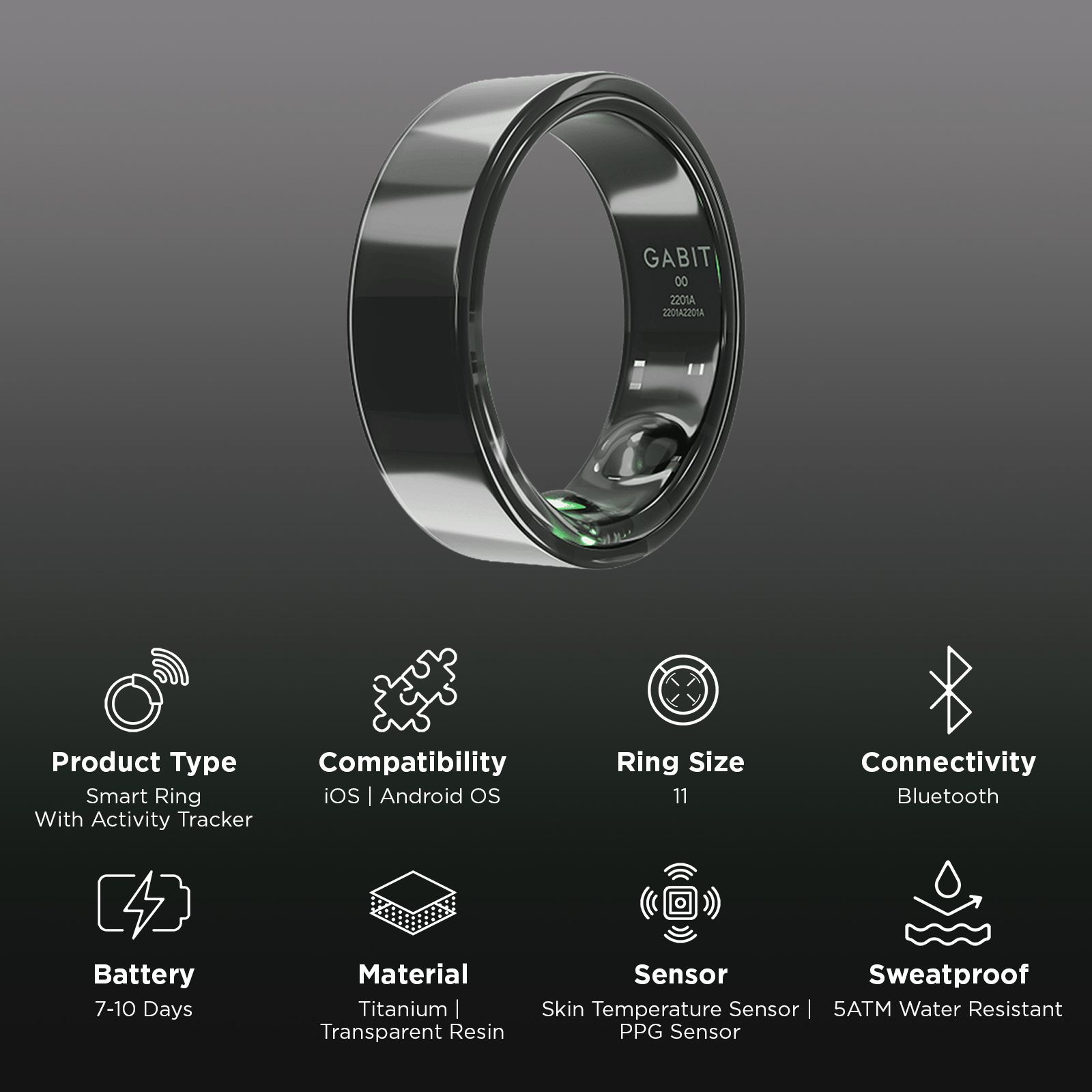 GABIT GSR0111GB Smart Ring with AI Powered Health Insights (Size 11, Skin Temperature Sensor, Graphite Black) GABIT GSR0111GB Smart Ring with AI Powered Health Insights (Size 11, Skin Temperature Sensor, Graphite Black)_2