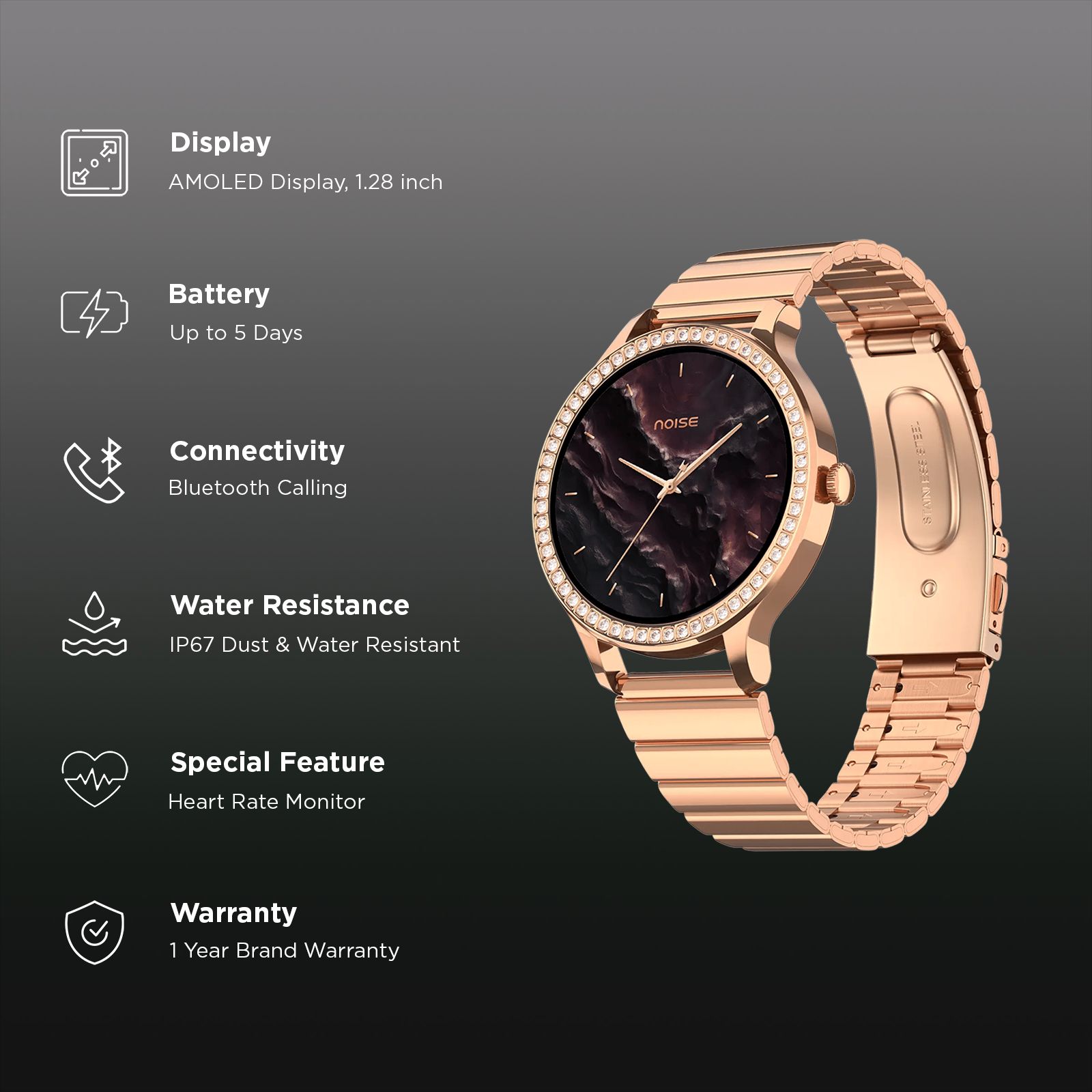 noise NoiseFit Diva Araya Smartwatch with Bluetooth Calling (32.51mm AMOLED Display, IP67 Dust & Water Resistance, Iconic Rose Gold Strap) noise NoiseFit Diva Araya Smartwatch with Bluetooth Calling (32.51mm AMOLED Display, IP67 Dust & Water Resistance, Iconic Rose Gold Strap)_2