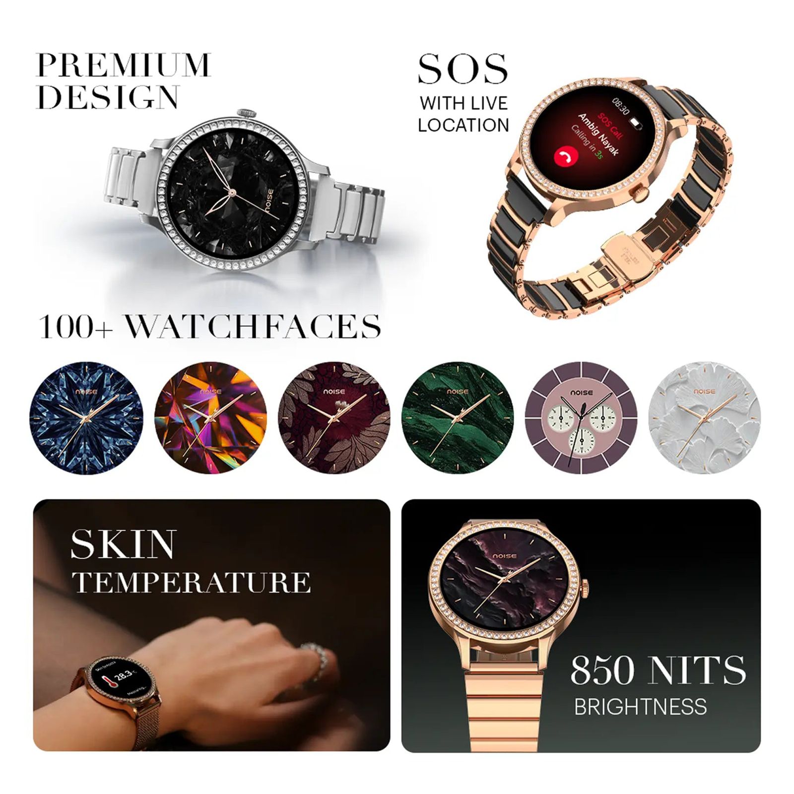 noise NoiseFit Diva Araya Smartwatch with Bluetooth Calling (32.51mm AMOLED Display, IP67 Dust & Water Resistance, Rose Gold Ceramic Strap)_5