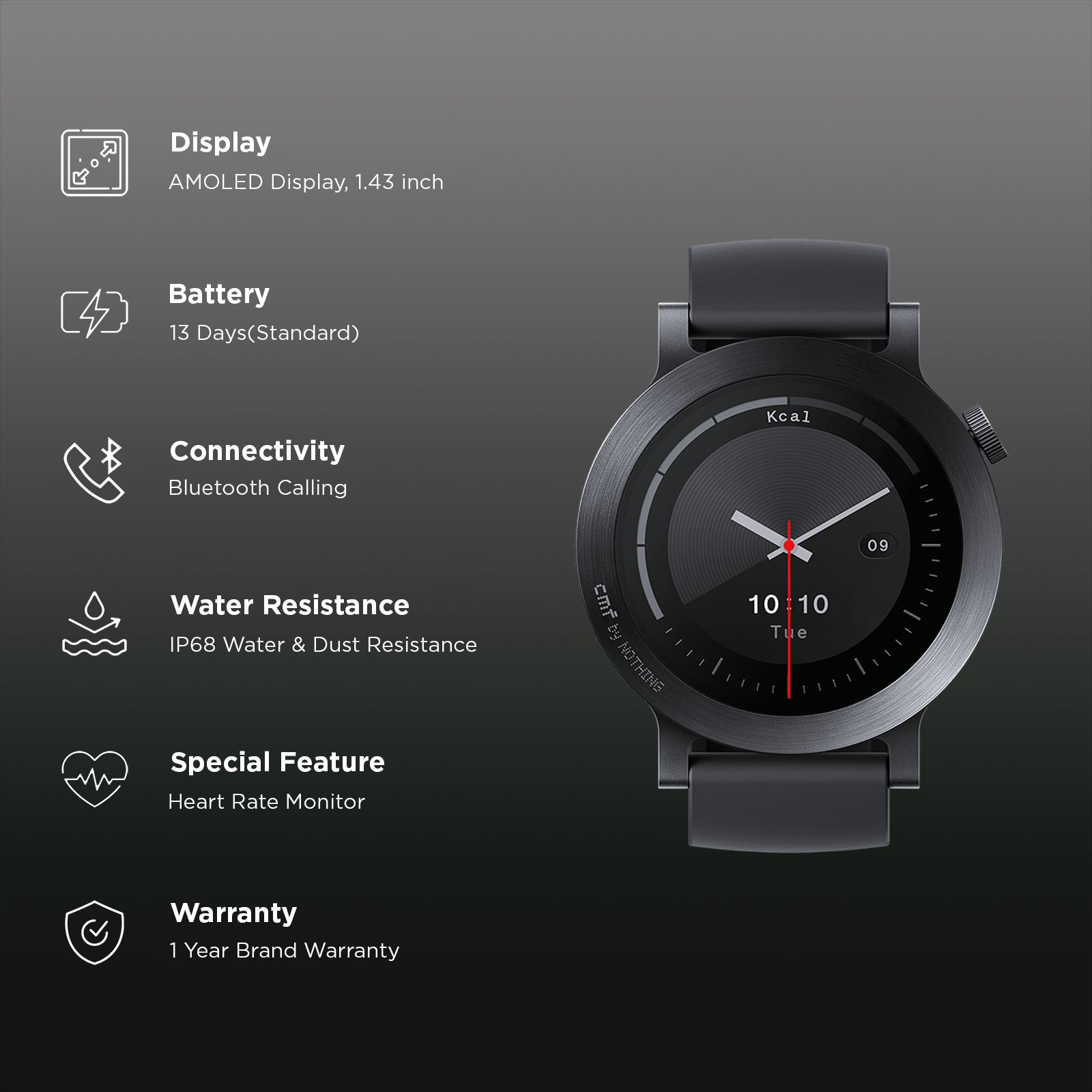 Nothing CMF Watch 3 Pro Smartwatch with Bluetooth Calling (36mm AMOLED Display, IP68 Water & Dust Resistant, Dark Grey Strap) Nothing CMF Watch 3 Pro Smartwatch with Bluetooth Calling (36mm AMOLED Display, IP68 Water & Dust Resistant, Dark Grey Strap)_2