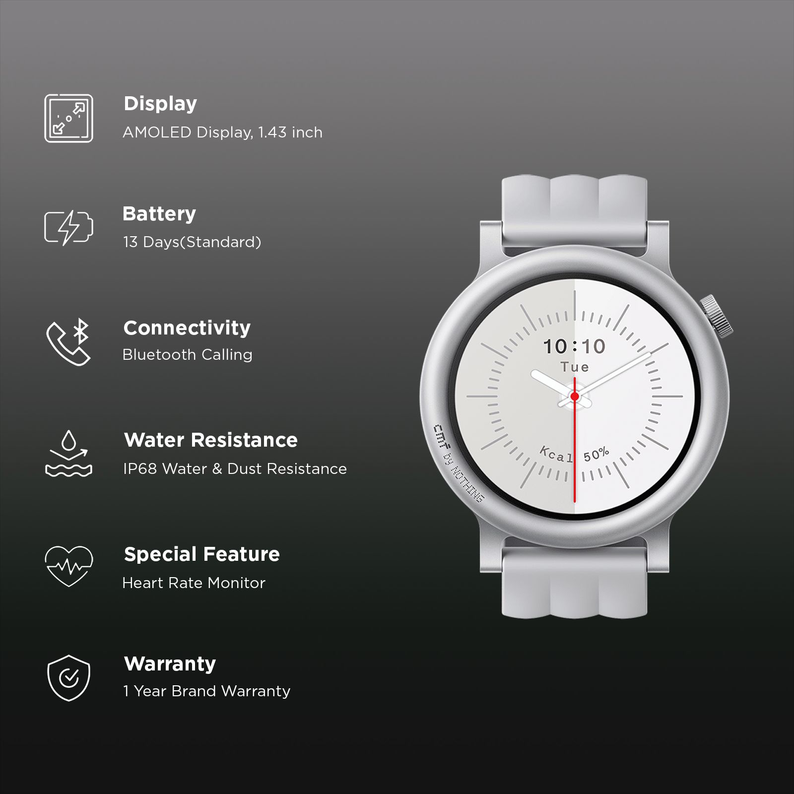 Nothing CMF Watch 3 Pro Smartwatch with Bluetooth Calling (36mm AMOLED Display, IP68 Water & Dust Resistant, Light Grey Strap)_2