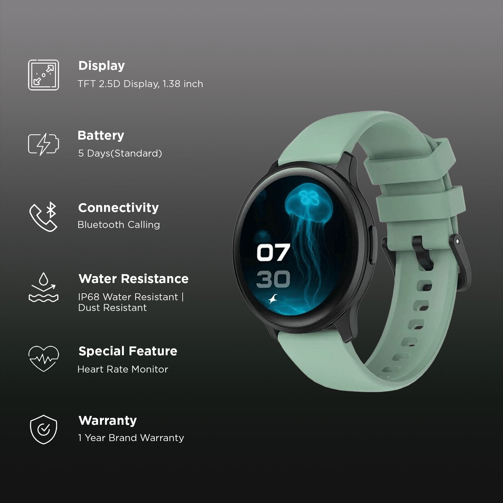Fastrack Jupiter R3 Smartwatch with Bluetooth Calling (35mm TFT Display, IP68 Water Resistant, Green Strap) Fastrack Jupiter R3 Smartwatch with Bluetooth Calling (35mm TFT Display, IP68 Water Resistant, Green Strap)_2