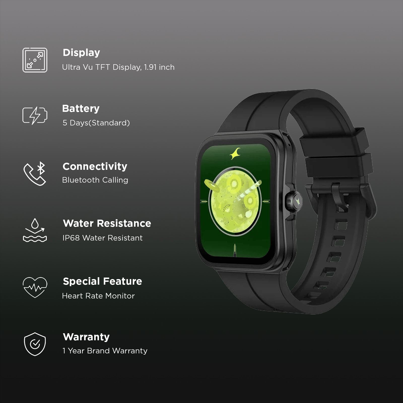 Fastrack VOX Neo Smartwatch with Bluetooth Calling (48mm Curved Ultra Vu TFT Display, IP68 Water Resistant, Black Strap)_2