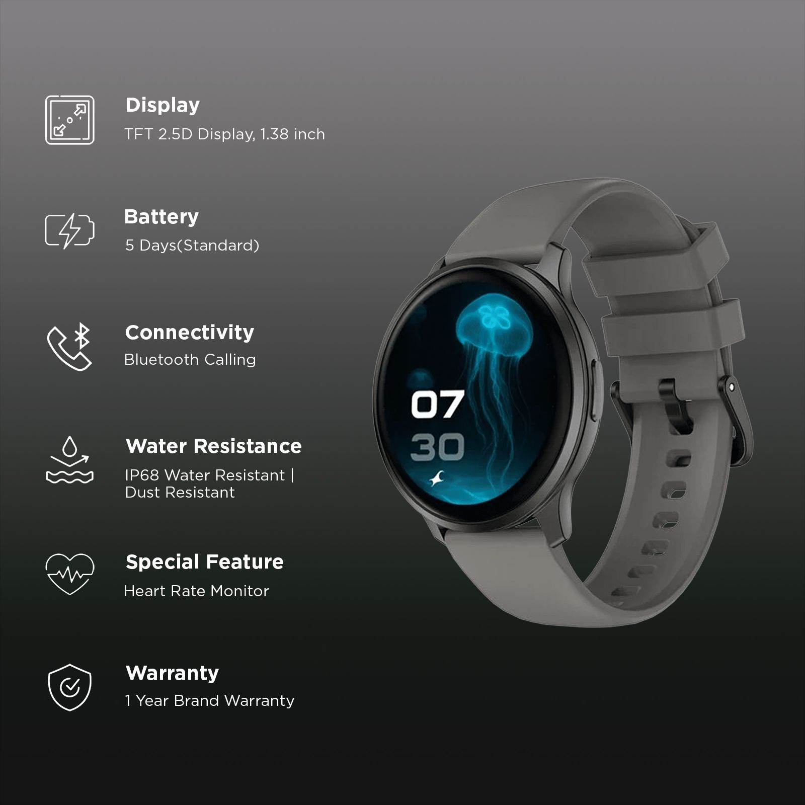 Fastrack Jupiter R3 Smartwatch with Bluetooth Calling (35mm TFT Display, IP68 Water Resistant, Grey Strap) Fastrack Jupiter R3 Smartwatch with Bluetooth Calling (35mm TFT Display, IP68 Water Resistant, Grey Strap)_2