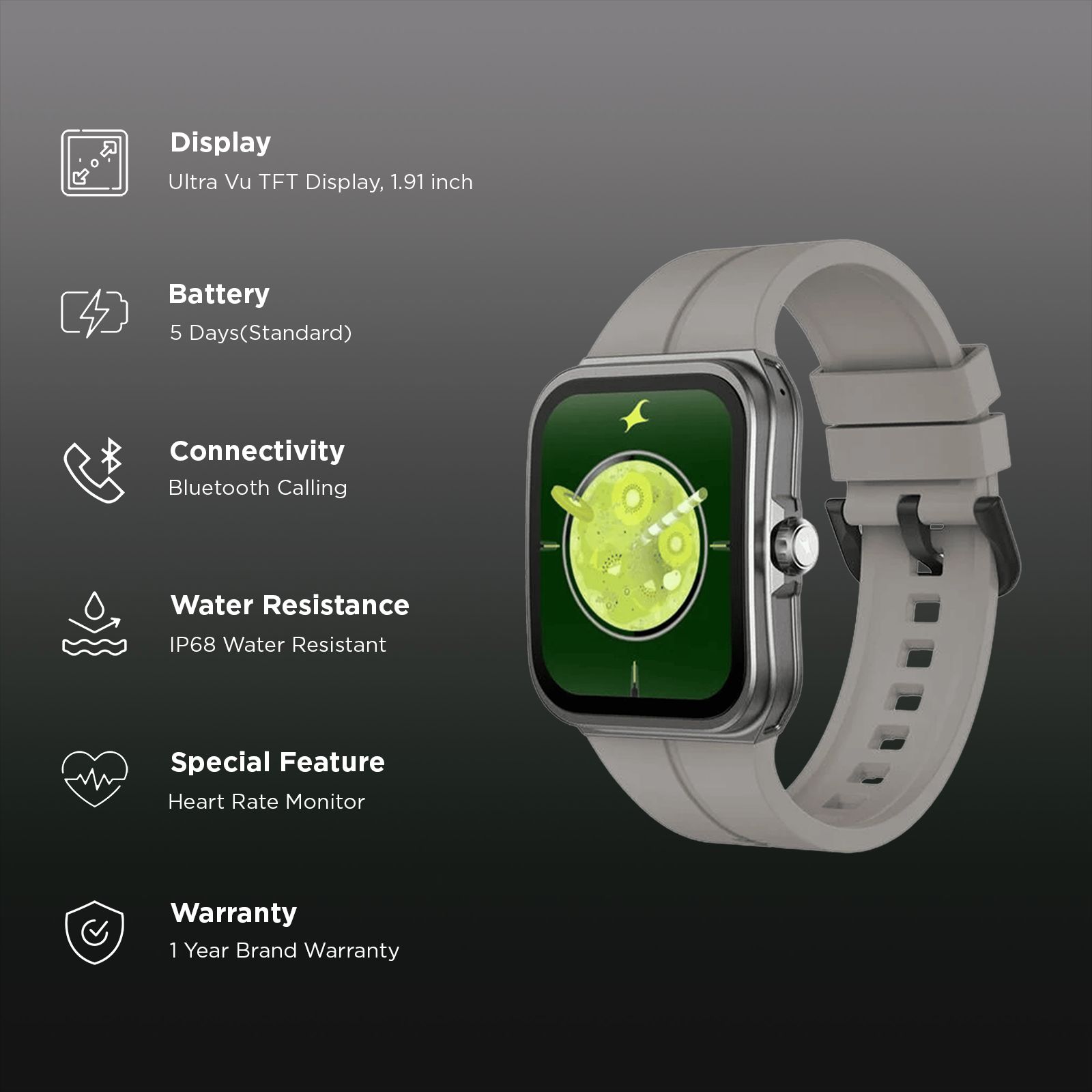 Fastrack VOX Neo Smartwatch with Bluetooth Calling (48mm Curved Ultra Vu TFT Display, IP68 Water Resistant, Grey Strap)_2
