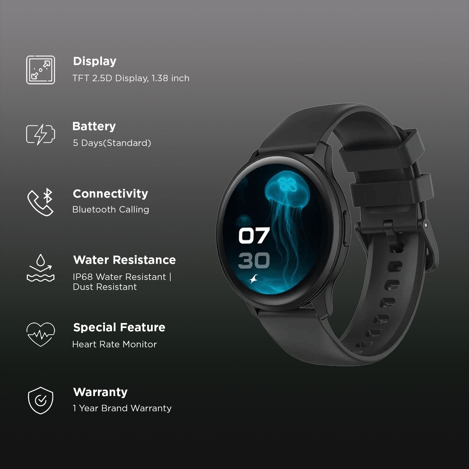 Fastrack Jupiter R3 Smartwatch with Bluetooth Calling (35mm TFT Display, IP68 Water Resistant, Black Strap) Fastrack Jupiter R3 Smartwatch with Bluetooth Calling (35mm TFT Display, IP68 Water Resistant, Black Strap)_2