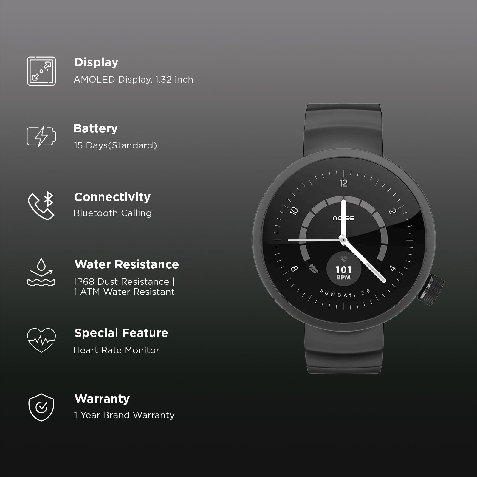 Noise ALT WATCH 1 Smartwatch Noise AI (33.5mm AMOLED Display, IP68 Dust & 1 ATM Water Resistance, Chosen Black Strap) Noise ALT WATCH 1 Smartwatch Noise AI (33.5mm AMOLED Display, IP68 Dust & 1 ATM Water Resistance, Chosen Black Strap)_2