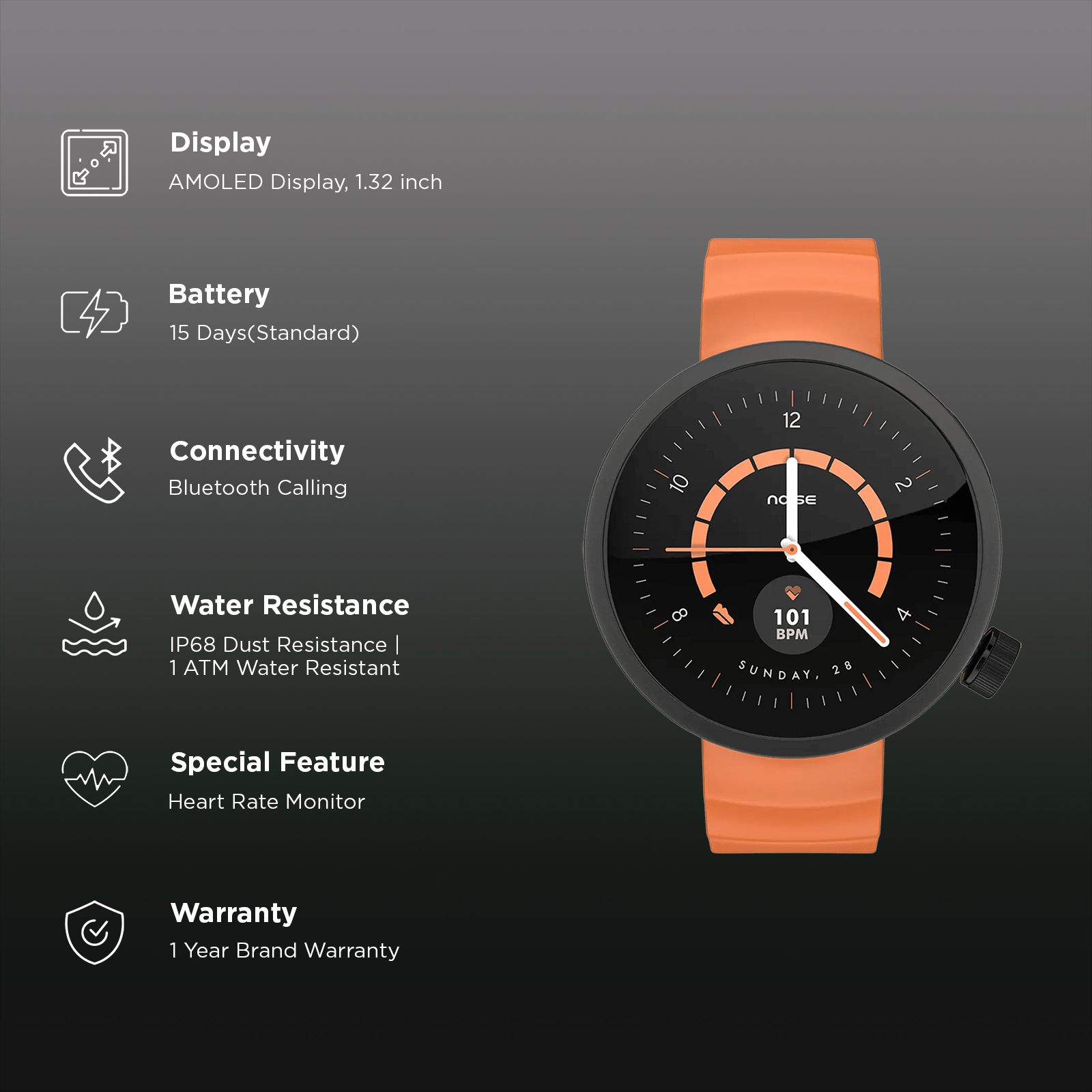 Noise ALT WATCH 1 Smartwatch Noise AI (33.5mm AMOLED Display, IP68 Dust & 1 ATM Water Resistance, Chosen Orange Strap) Noise ALT WATCH 1 Smartwatch Noise AI (33.5mm AMOLED Display, IP68 Dust & 1 ATM Water Resistance, Chosen Orange Strap)_2
