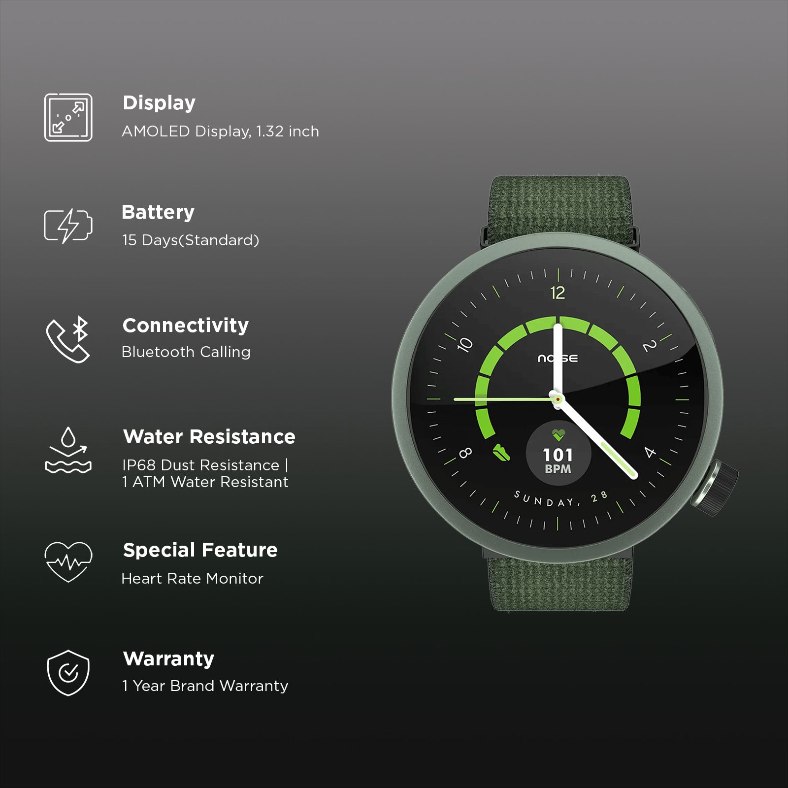 Noise ALT WATCH 1 Smartwatch Noise AI (33.5mm AMOLED Display, IP68 Dust & 1 ATM Water Resistance, Chosen Green Strap) Noise ALT WATCH 1 Smartwatch Noise AI (33.5mm AMOLED Display, IP68 Dust & 1 ATM Water Resistance, Chosen Green Strap)_2