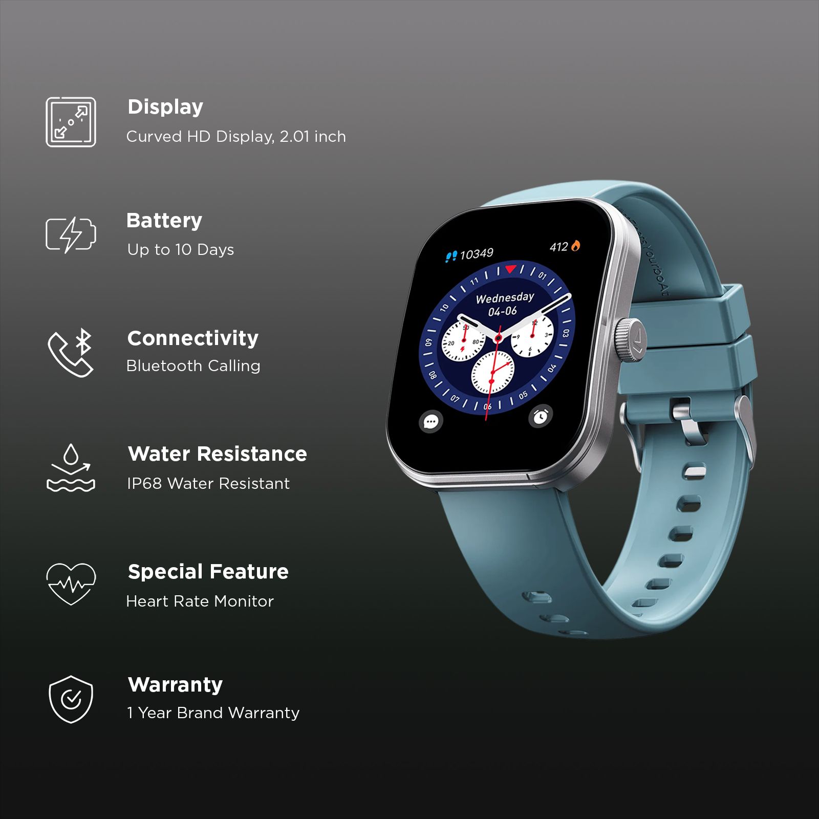 boAt Wave Sigma 3 Curv Smartwatch with Bluetooth Calling (51mm HD Display, IP68 Water Resistance, Cyan Blue Strap)_2