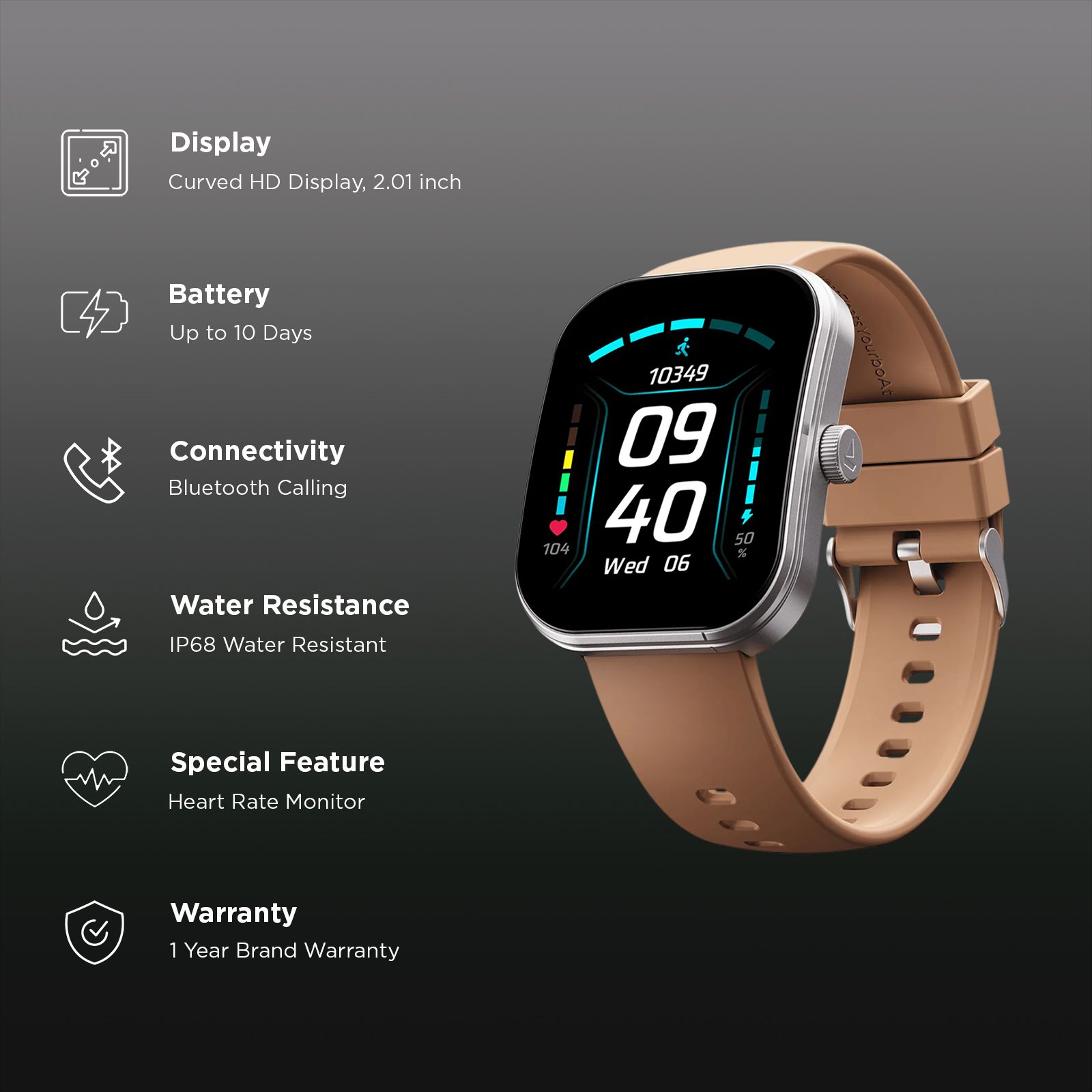 boAt Wave Sigma 3 Curv Smartwatch with Bluetooth Calling (51mm HD Display, IP68 Water Resistance, Timber Brown Strap)_2