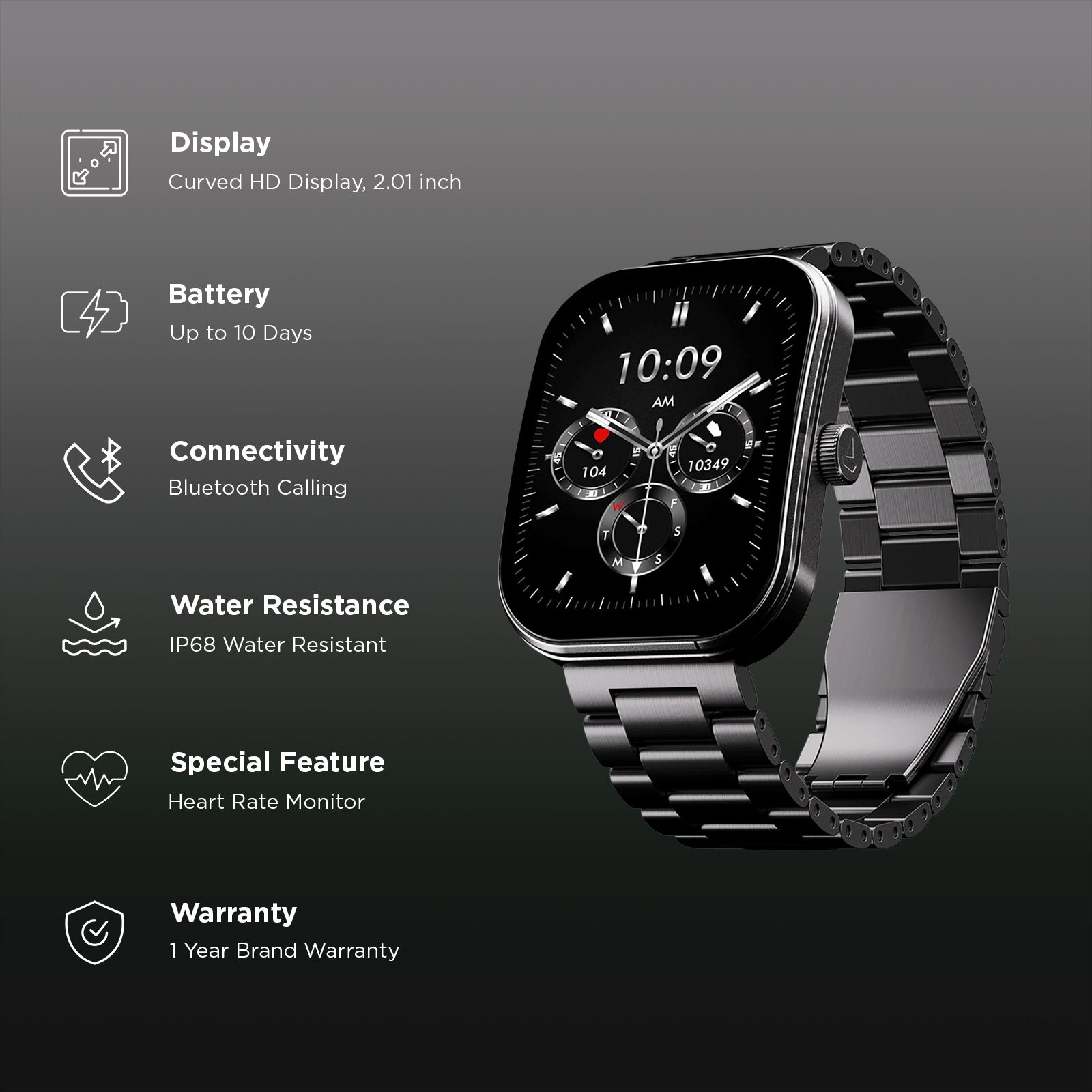 boAt Wave Sigma 3 Curv Smartwatch with Bluetooth Calling (51mm HD Display, IP68 Water Resistance, Steel Black Strap)_2