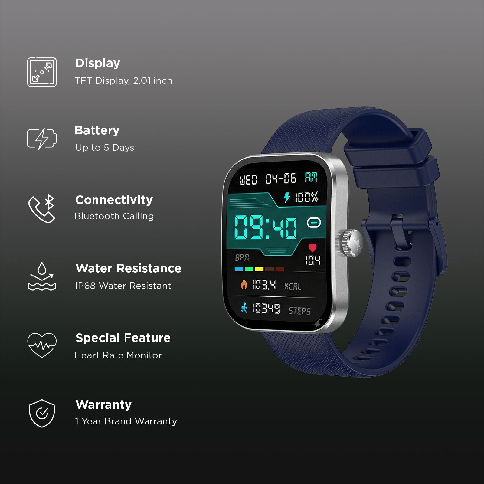 fastrack Revoltt FS3 Smartwatch with Bluetooth Calling (51mm TFT Display, IP68 Water Resistant, Dark Blue Strap) fastrack Revoltt FS3 Smartwatch with Bluetooth Calling (51mm TFT Display, IP68 Water Resistant, Dark Blue Strap)_2