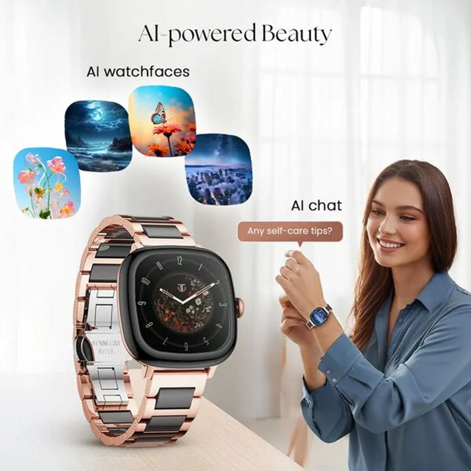 Titan AiRA Smartwatch with Bluetooth Calling (43.1mm, AMOLED Display, IP68 Water Resistant, Pink Strap)_6