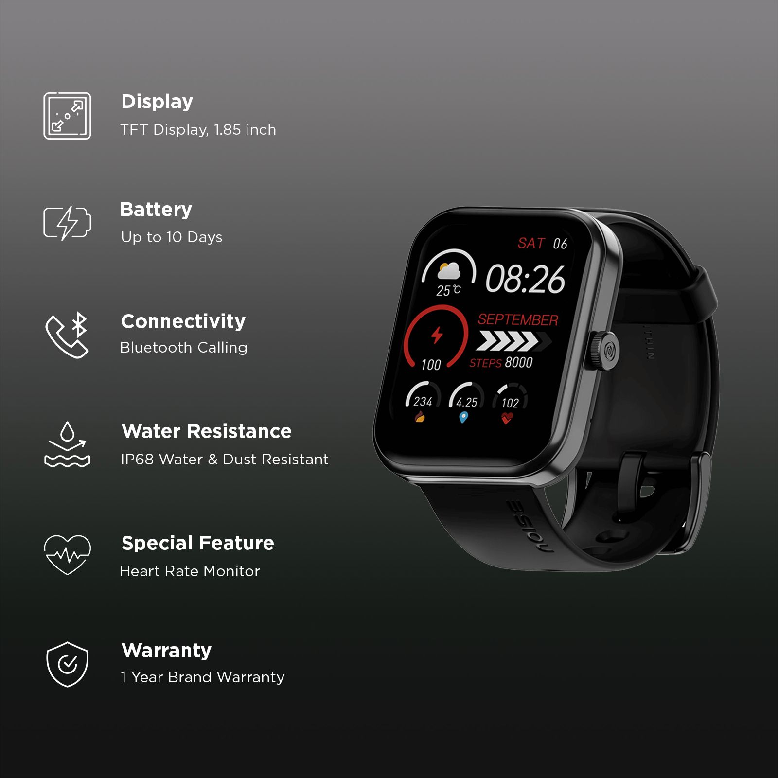 Noise ColorFit Elevate Smartwatch with Bluetooth Calling (46.99mm TFT LCD Display, IP68 Water & Dust Resistance, Jet Black Strap) Noise ColorFit Elevate Smartwatch with Bluetooth Calling (46.99mm TFT LCD Display, IP68 Water & Dust Resistance, Jet Black Strap)_2