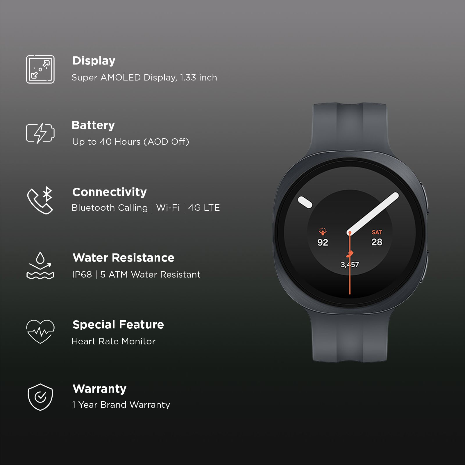 SAMSUNG Galaxy Watch9 Wi-Fi+4G SIM Wear OS Smartwatch (34mm Super AMOLED Display, Snapdragon Wear Elite Processor, Dual Frequency GPS, Black Sport Strap)_2