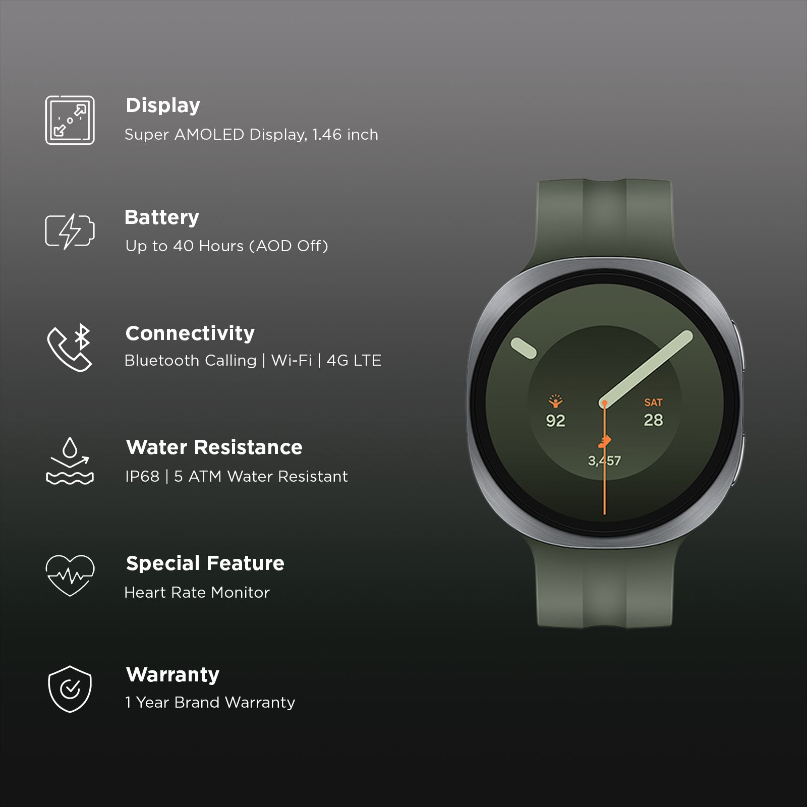 SAMSUNG Galaxy Watch9 Wi-Fi+4G SIM Wear OS Smartwatch (37.3mm Super AMOLED Display, Snapdragon Wear Elite Processor, Dual Frequency GPS, Olive Sport Strap) SAMSUNG Galaxy Watch9 Wi-Fi+4G SIM Wear OS Smartwatch (37.3mm Super AMOLED Display, Snapdragon Wear Elite Processor, Dual Frequency GPS, Olive Sport Strap)_2