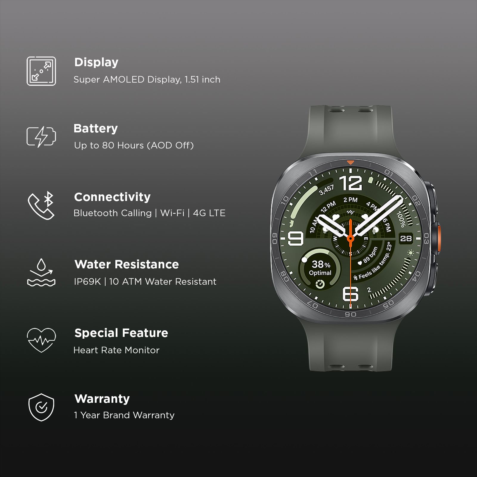 SAMSUNG Galaxy Watch Ultra2 Wi-Fi+4G SIM Wear OS Smartwatch (38.5mm Super AMOLED Display, Snapdragon Wear Elite Processor, Dual Frequency GPS, Olive Marine Strap) SAMSUNG Galaxy Watch Ultra2 Wi-Fi+4G SIM Wear OS Smartwatch (38.5mm Super AMOLED Display, Snapdragon Wear Elite Processor, Dual Frequency GPS, Olive Marine Strap)_2