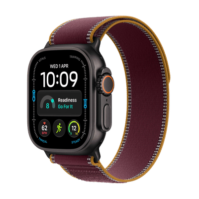 Apple Watch Ultra 4 GPS+Cellular with Burgundy Trail Loop - M/L (49mm Retina LTPO3 OLED Display, Black Titanium Case)
