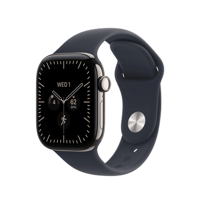 Apple Watch Series 12 GPS+Cellular with Navy Blue Sport Band - S/M (42mm Retina LTPO3 OLED Display, Natural Titanium Case)