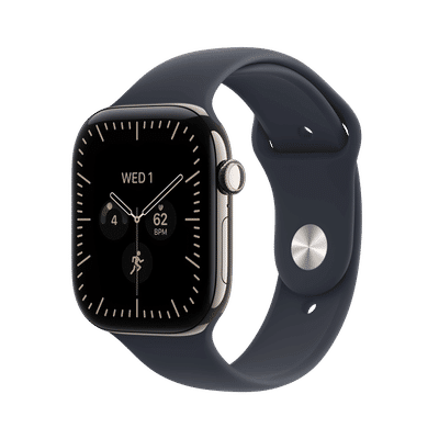 Apple Watch Series 12 GPS+Cellular with Navy Blue Sport Band - M/L (46mm Retina LTPO3 OLED Display, Natural Titanium Case)
