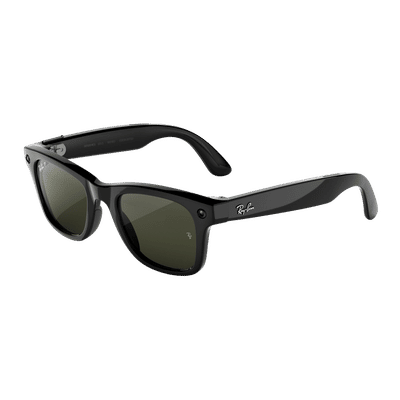 Ray-Ban Meta Wayfarer (Gen 3) AI Glasses (12MP Camera, 9Hrs Playtime, Meta AI, Open Ear Speaker, Real-time Translation, 3K Ultra HD Video Recording, Green Polarised Lenses, Medium, Shiny Black)
