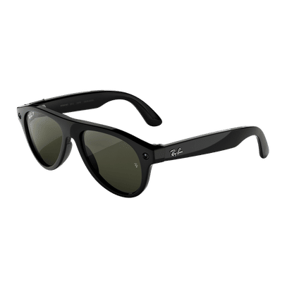 Ray-Ban Meta Aviator (Gen 3) AI Glasses (12MP Camera, 9Hrs Playtime, Meta AI, Open Ear Speaker, Real-time Translation, 3K Ultra HD Video Recording, Green Polarised Lenses, Medium, Shiny Black)