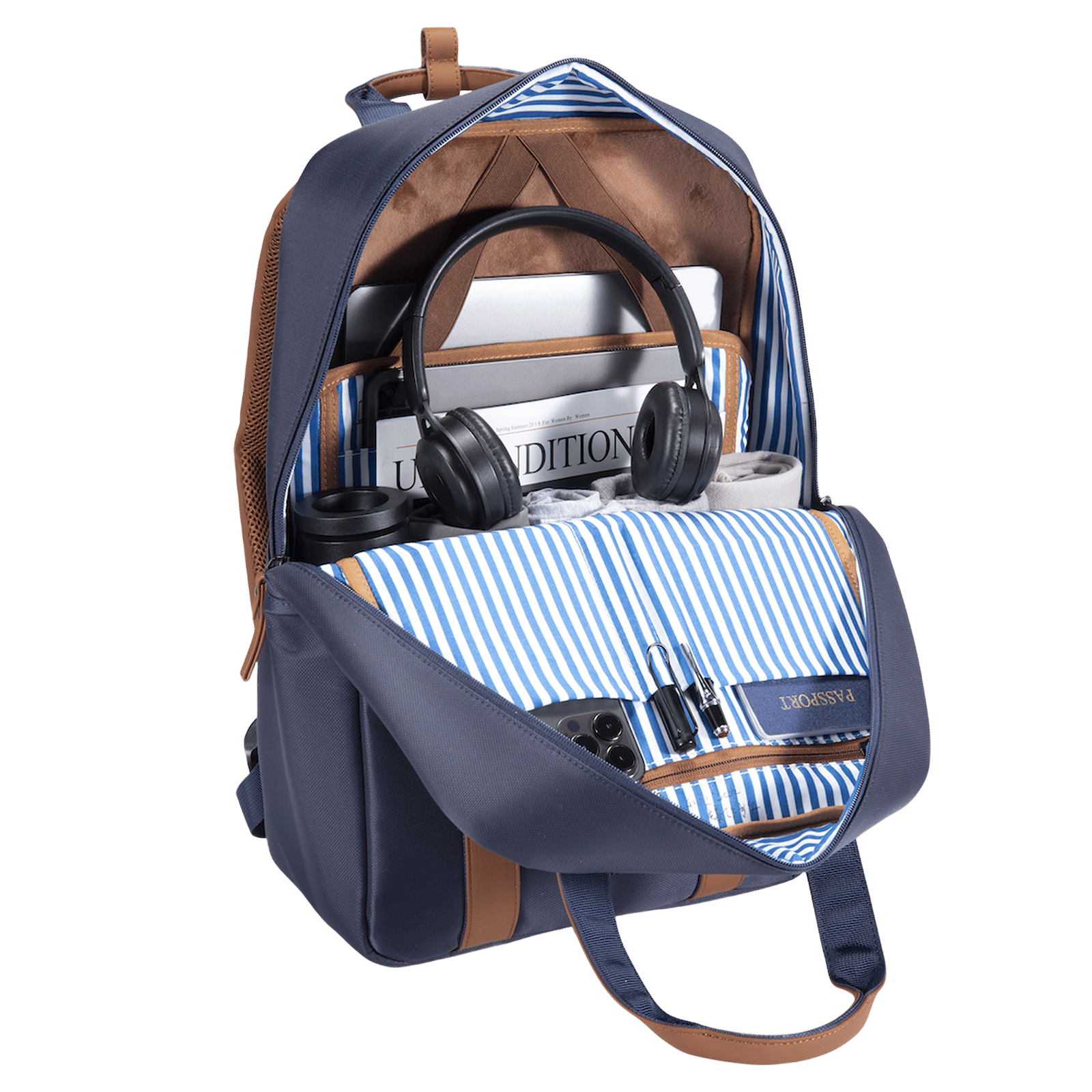 hoi polloi Stanly Nylon, Polyester, PU Laptop Backpack for 16 Inch Laptop (13.8 L, Water Resistant, Starry Night Blue & Tan)_4