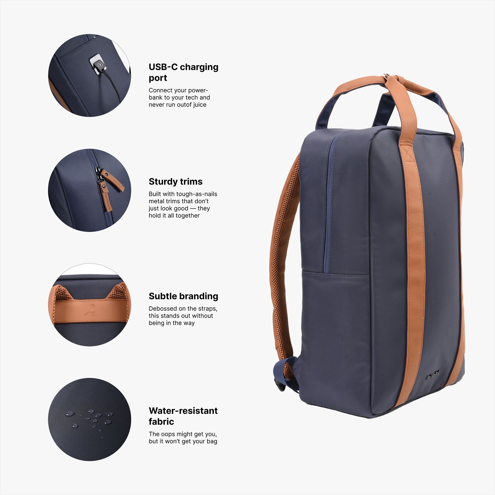 hoi polloi Stanly Nylon, Polyester, PU Laptop Backpack for 16 Inch Laptop (13.8 L, Water Resistant, Starry Night Blue & Tan)_6