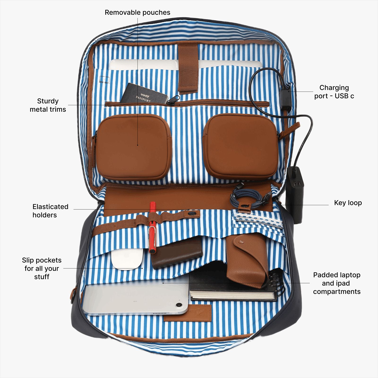 hoi polloi BEESLY Nylon, Polyester, PU Laptop Messenger Bag for 16 Inch Laptop (13.23 L, Water Resistant, Starry Night Blue & Tan) hoi polloi BEESLY Nylon, Polyester, PU Laptop Messenger Bag for 16 Inch Laptop (13.23 L, Water Resistant, Starry Night Blue & Tan)_7