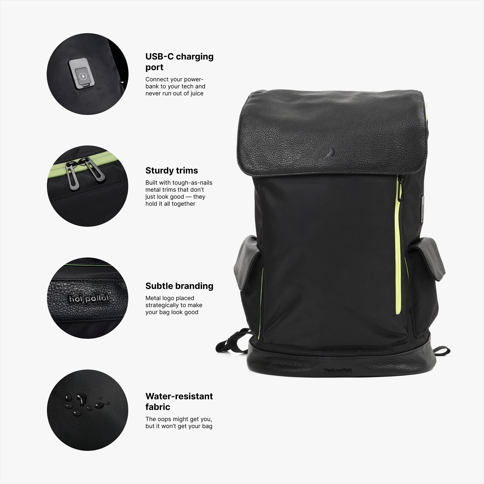hoi polloi RAYRAY Nylon, Polyester, PU Laptop Backpack for 15.6 Inch Laptop (20 L, Water Resistant, Obsidian Black & Neon) hoi polloi RAYRAY Nylon, Polyester, PU Laptop Backpack for 15.6 Inch Laptop (20 L, Water Resistant, Obsidian Black & Neon)_6