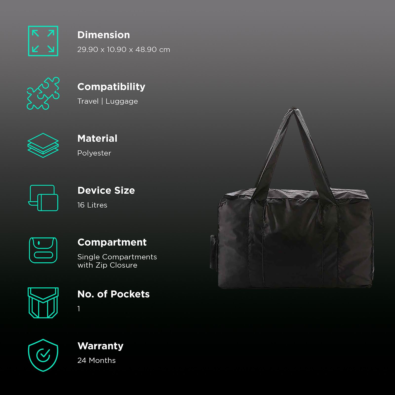TRAVEL BLUE 16 Litres Polyester Duffle Bag ( Transformative Design, TB-51, Black) TRAVEL BLUE 16 Litres Polyester Duffle Bag ( Transformative Design, TB-51, Black)_3