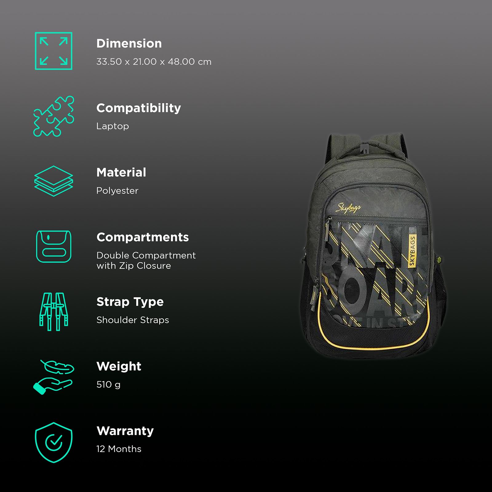 Skybags Arthur Polyester Laptop Backpack for 15 Inch Laptop (30L, Padded Shoulder Straps, Black) Skybags Arthur Polyester Laptop Backpack for 15 Inch Laptop (30L, Padded Shoulder Straps, Black)_2