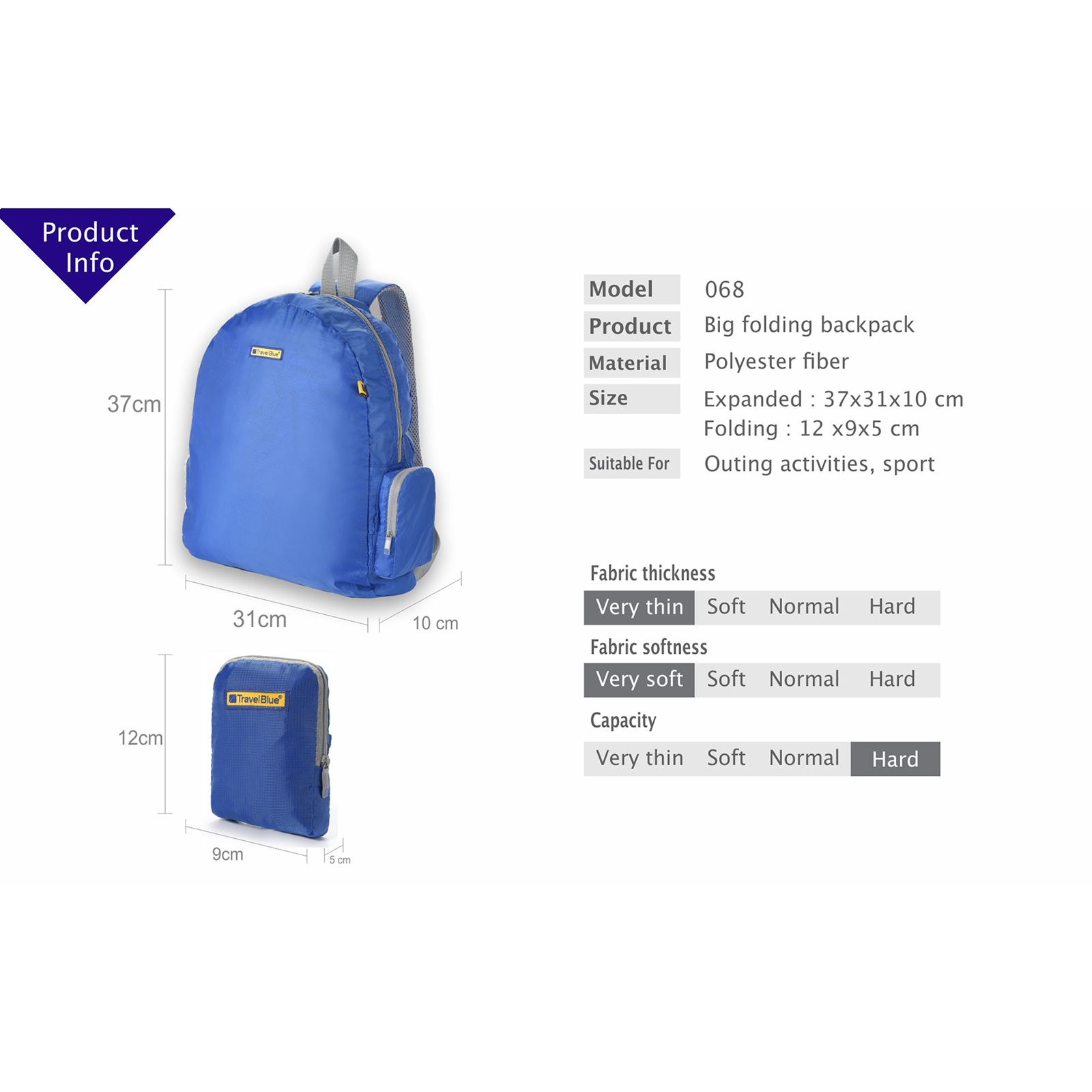 TRAVEL BLUE 11 Litres Foldable Backpack (TB-68, Blue) TRAVEL BLUE 11 Litres Foldable Backpack (TB-68, Blue)_9