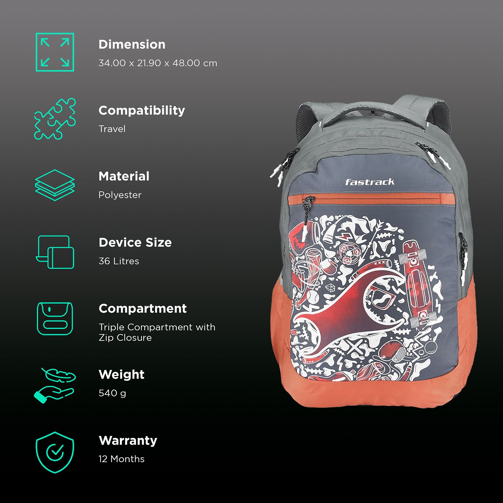 fastrack Slider Ergolight Campus 36 Litres Polyester Backpack (Rain Cover, A0796NGY01, Black) fastrack Slider Ergolight Campus 36 Litres Polyester Backpack (Rain Cover, A0796NGY01, Black)_3