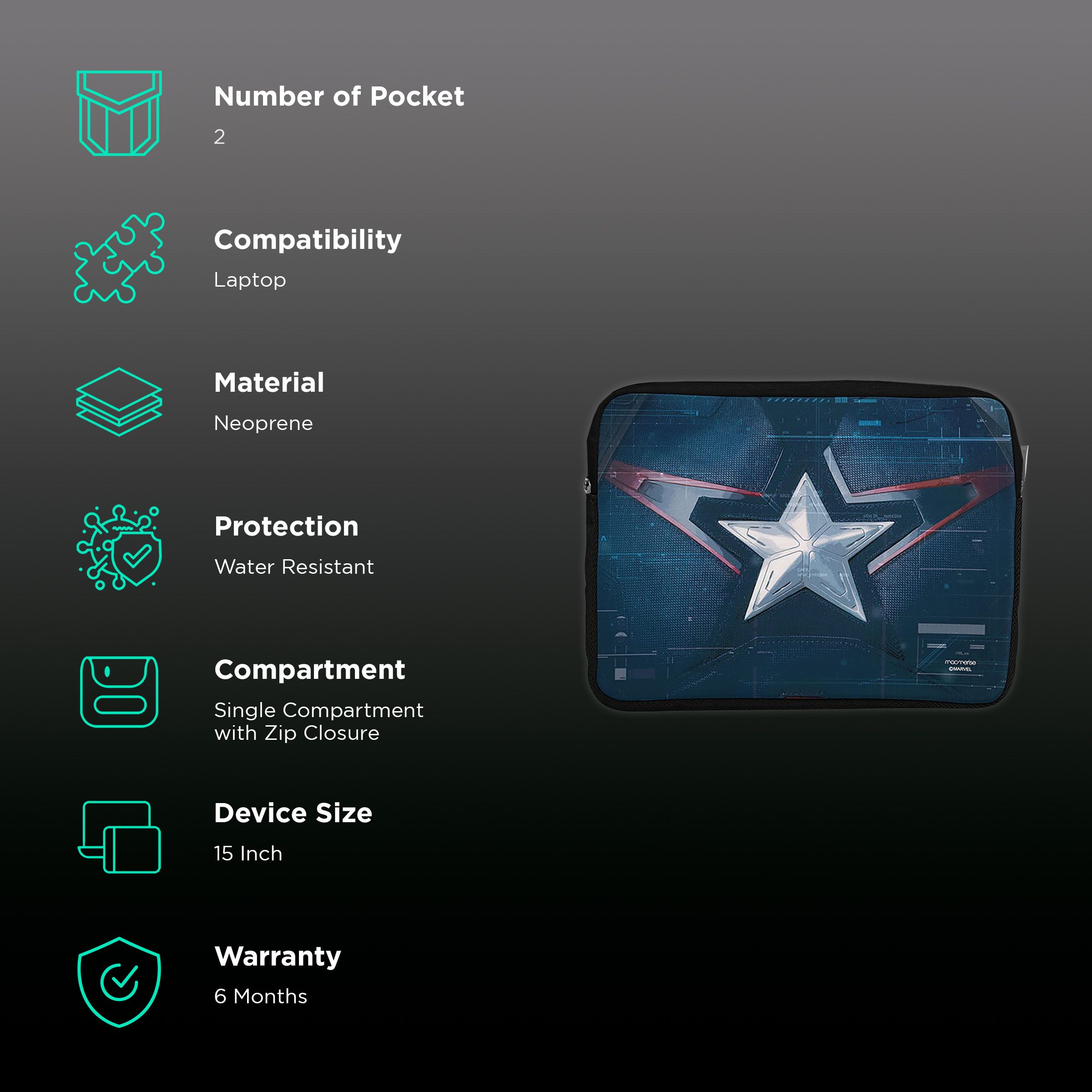 macmerise Suit up Captain Neoprene Laptop Sleeve for 15 Inch Laptop (Water Resistant, Multi Color) macmerise Suit up Captain Neoprene Laptop Sleeve for 15 Inch Laptop (Water Resistant, Multi Color)_2