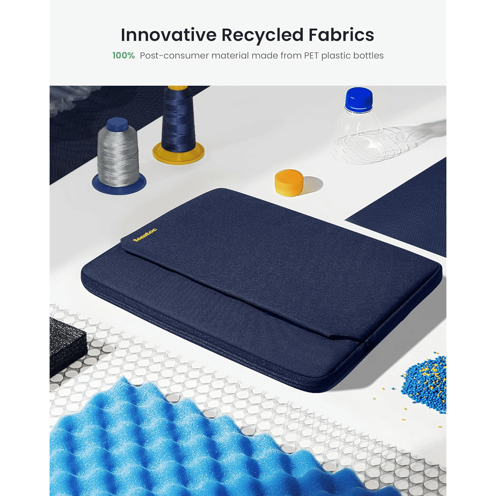 tomtoc Light A18 Recycled Fabric Laptop Sleeve for 14 Inch Laptop (Water Resistant, Dark Blue) tomtoc Light A18 Recycled Fabric Laptop Sleeve for 14 Inch Laptop (Water Resistant, Dark Blue)_9