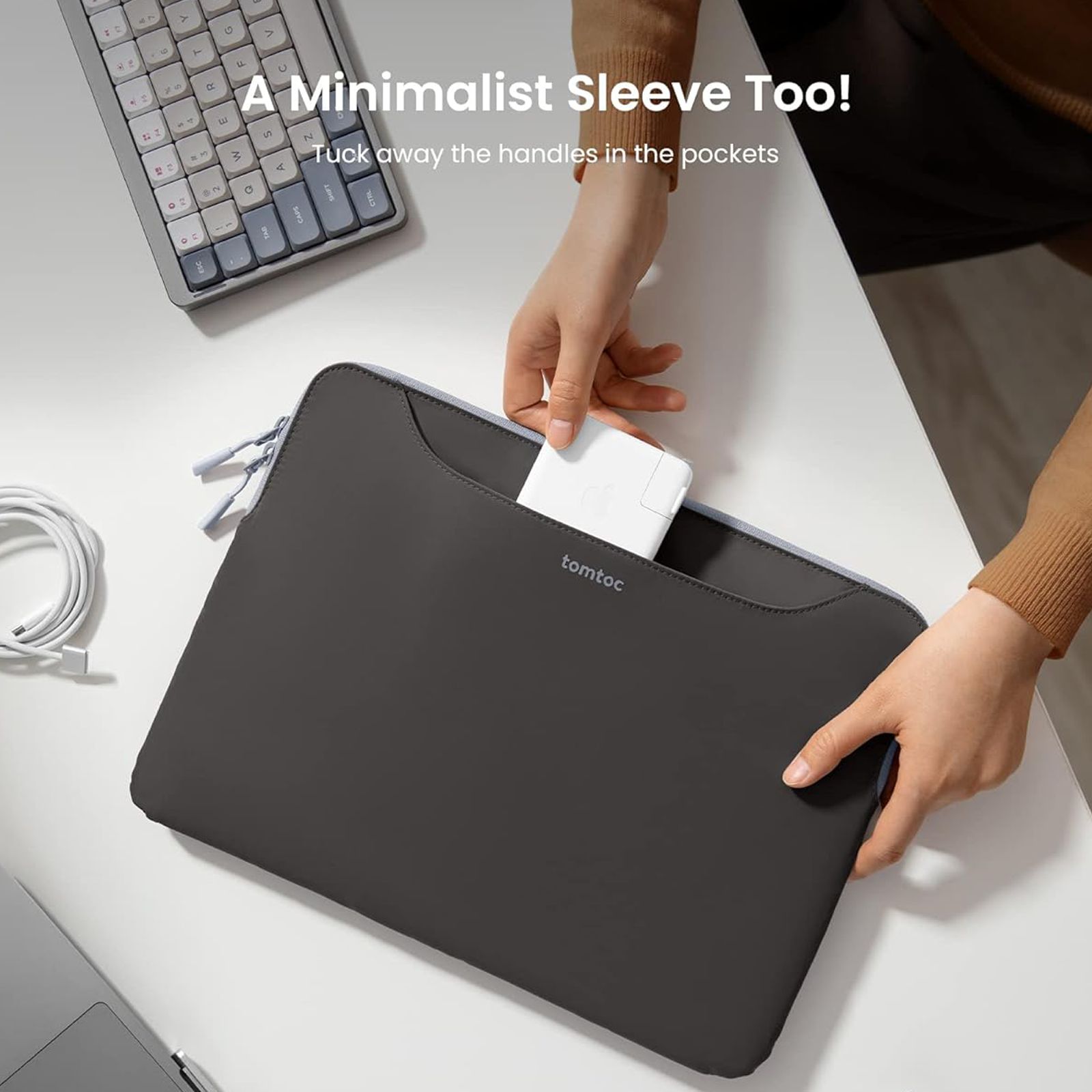 tomtoc A21F2D1 Nylon Laptop Sleeve for 16 Inch Laptop (Water Resistant, Grey)_5