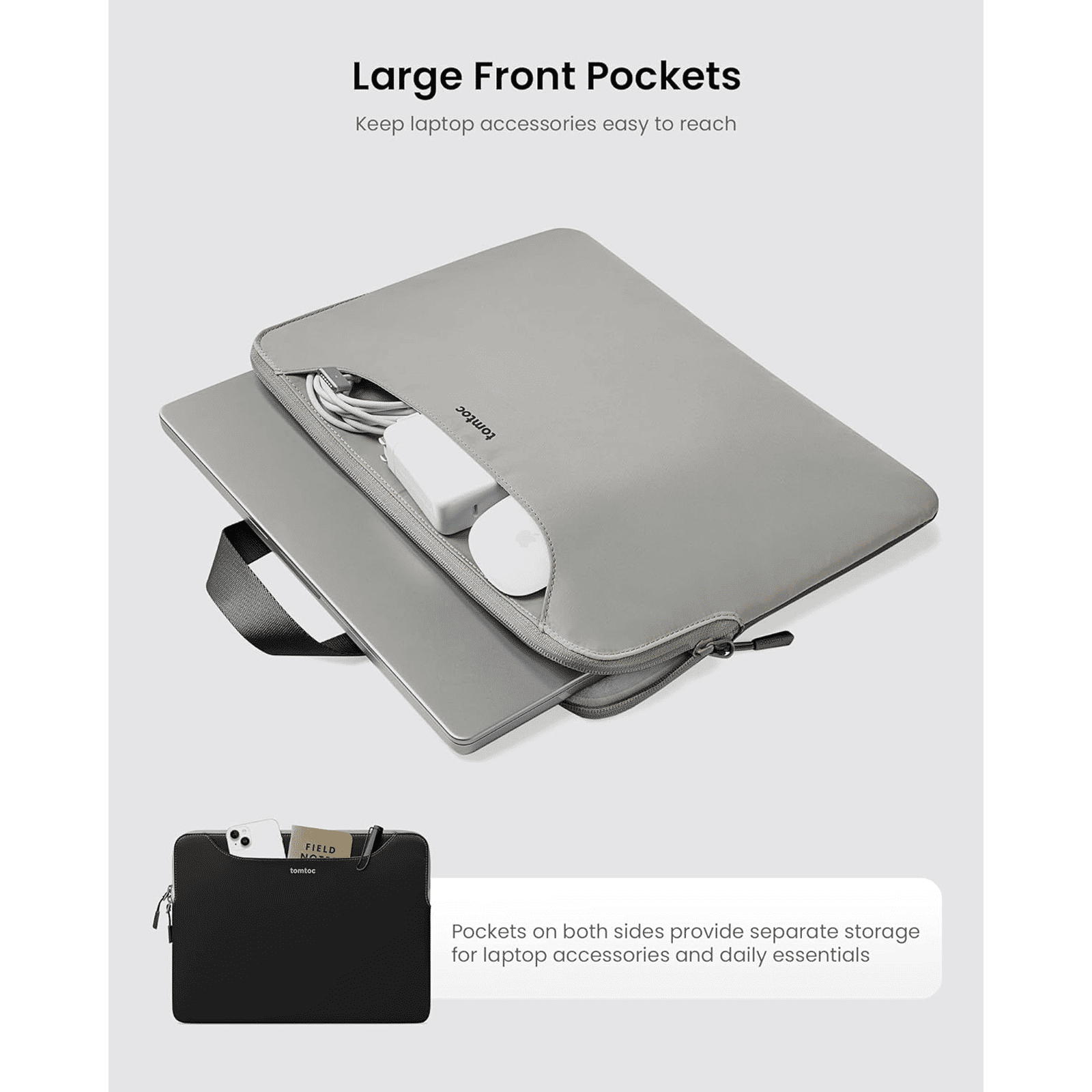tomtoc A21F2D1 Nylon Laptop Sleeve for 16 Inch Laptop (Water Resistant, Grey)_2