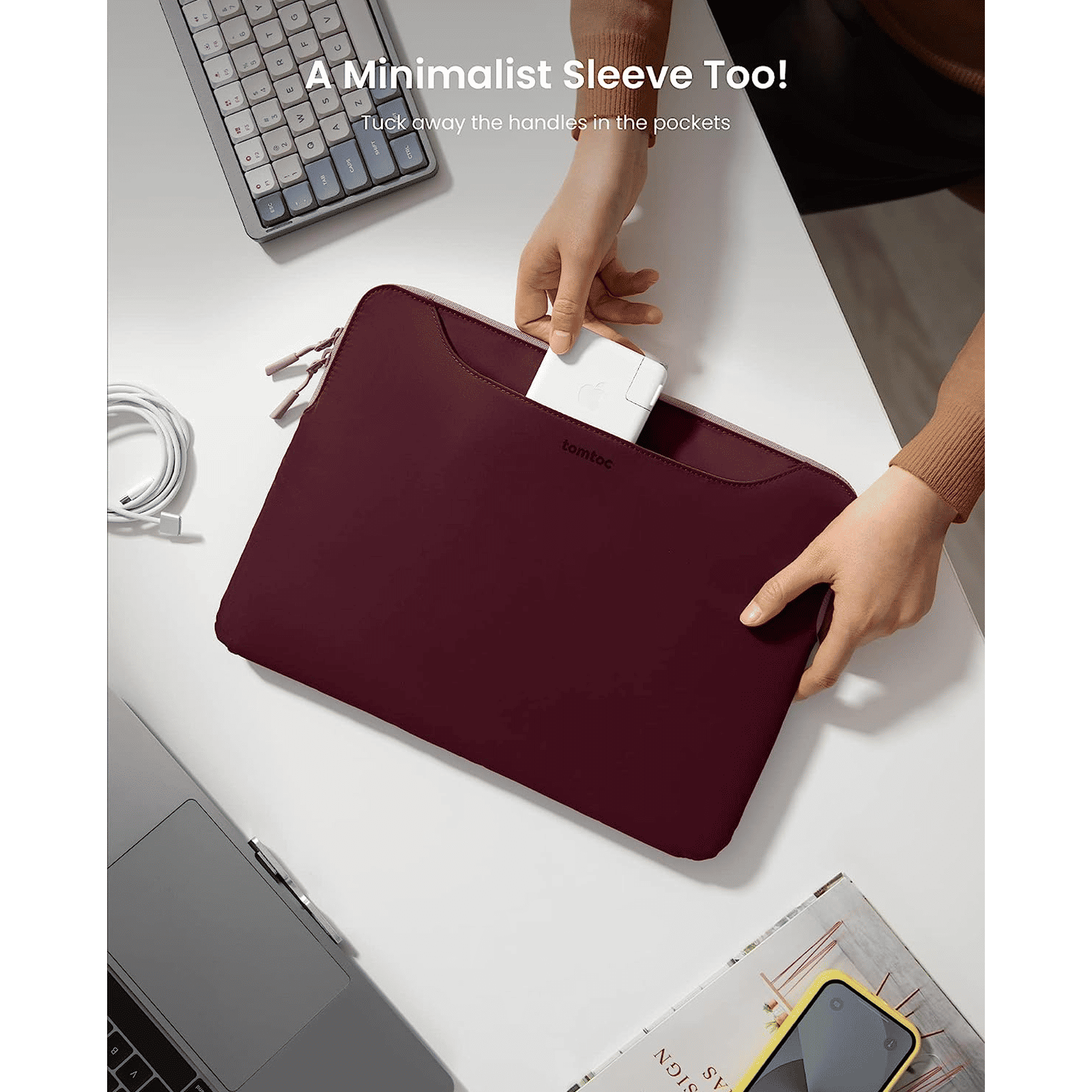 tomtoc A21F2P1 Nylon Laptop Sleeve for 16 Inch Laptop (Water Resistant, Raspberry)_5