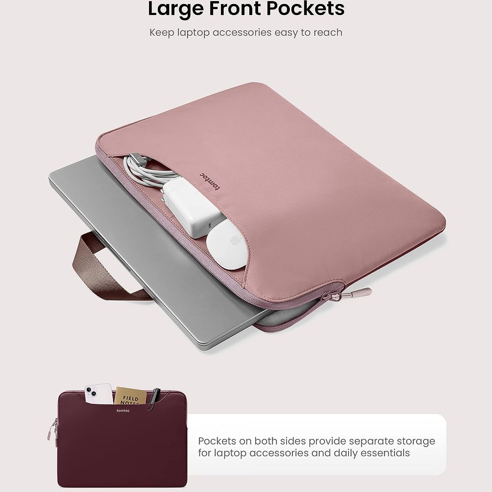 tomtoc A21F2P1 Nylon Laptop Sleeve for 16 Inch Laptop (Water Resistant, Raspberry)_4