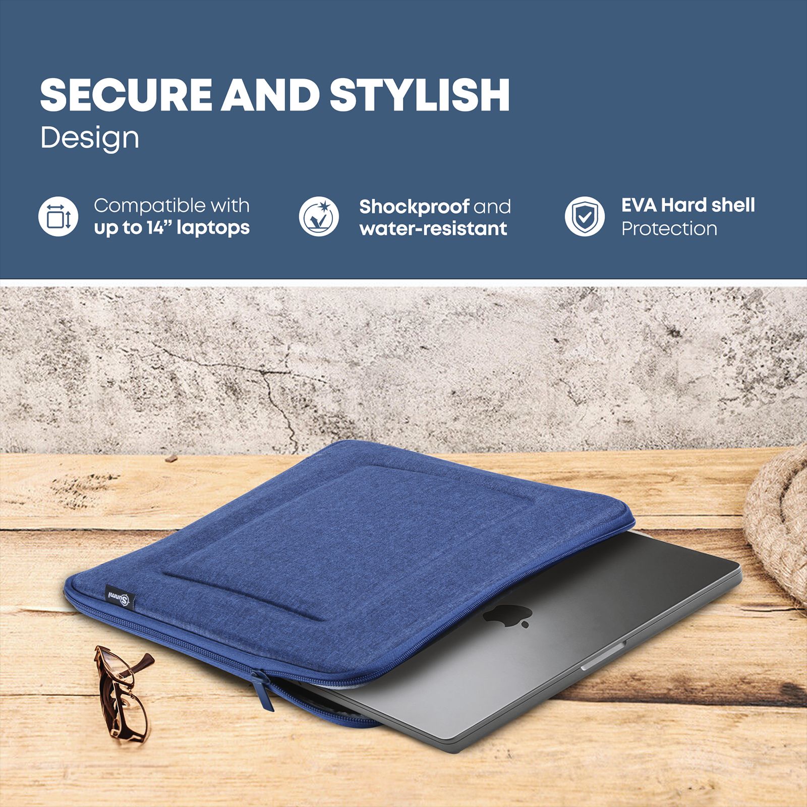 Sunmi SNMBCBL06 Polyester Laptop Hard Shell Sleeve for 14 Inch Laptop (Inner Smooth Velvet Lining, Blue)_15