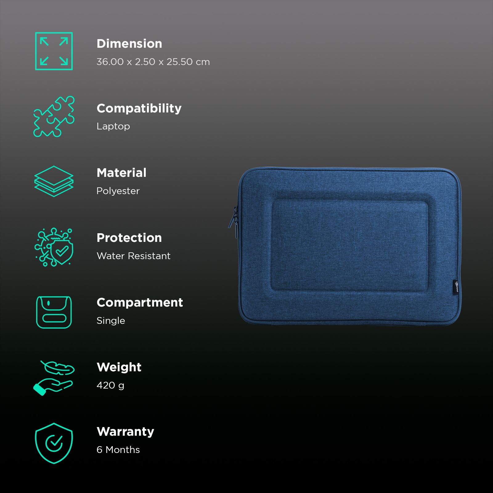 Sunmi SNMBCBL06 Polyester Laptop Hard Shell Sleeve for 14 Inch Laptop (Inner Smooth Velvet Lining, Blue)_2