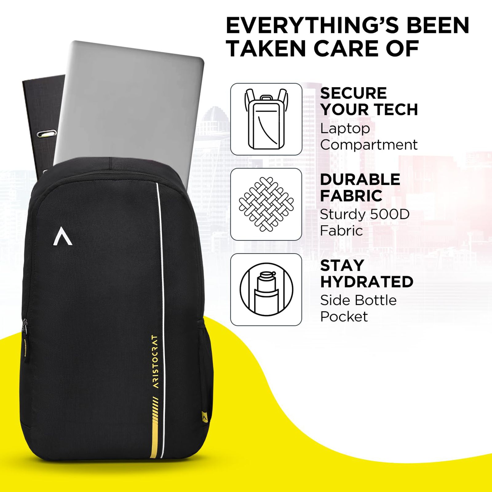 ARISTOCRAT NOVA 500D Fabric Laptop Backpack for 14 Inch Laptop (15 L, Premium Interior Lining, Black) ARISTOCRAT NOVA 500D Fabric Laptop Backpack for 14 Inch Laptop (15 L, Premium Interior Lining, Black)_9