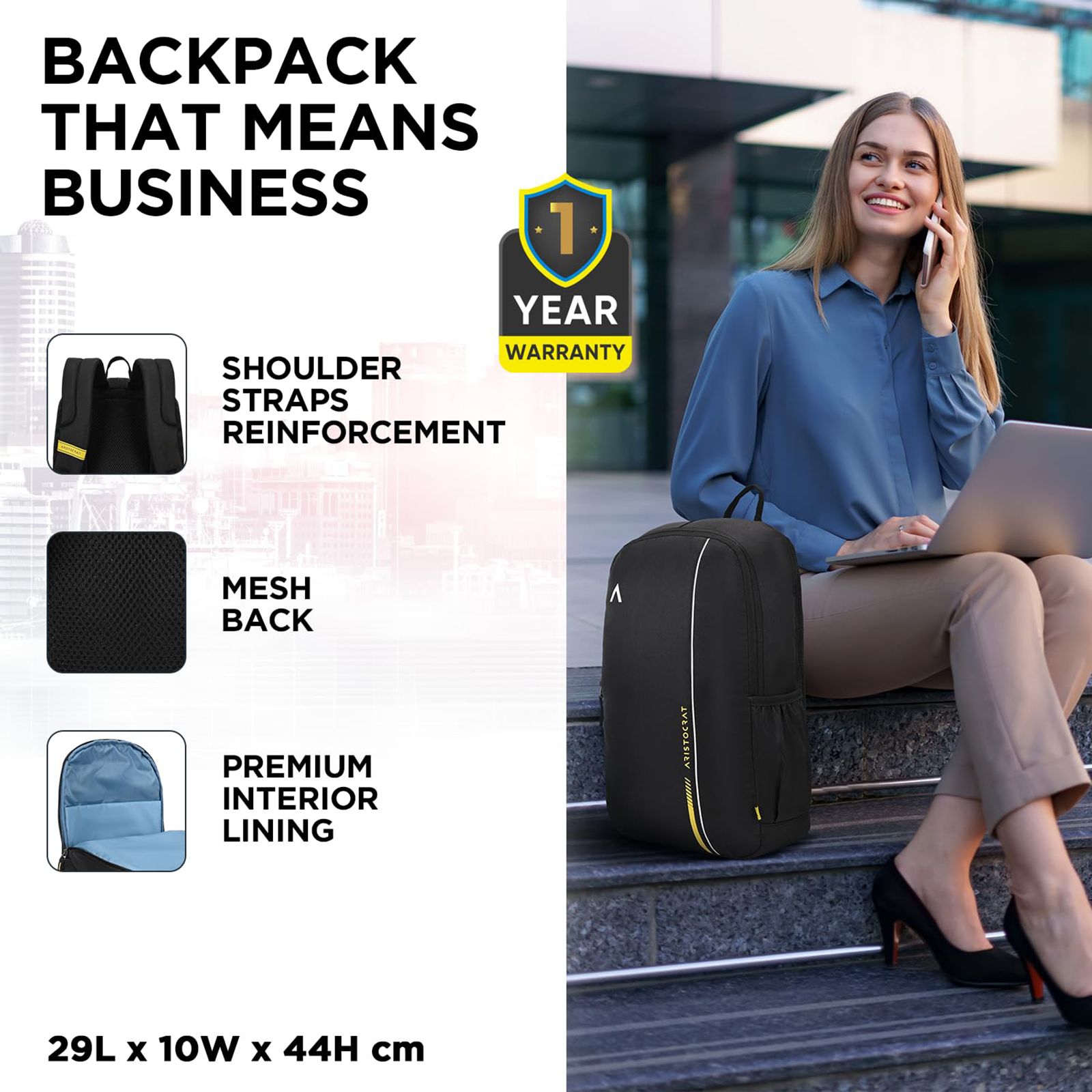ARISTOCRAT NOVA 500D Fabric Laptop Backpack for 14 Inch Laptop (15 L, Premium Interior Lining, Black) ARISTOCRAT NOVA 500D Fabric Laptop Backpack for 14 Inch Laptop (15 L, Premium Interior Lining, Black)_10