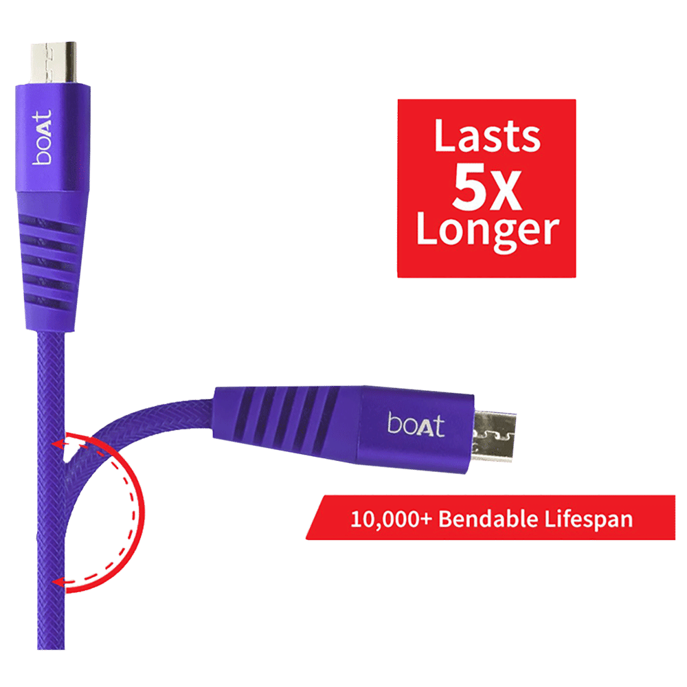 boAt Rugged 700 V3 Type A to Micro USB 4.9 Feet (1.5M) Cable (Tangle-free Design, Purple)_6