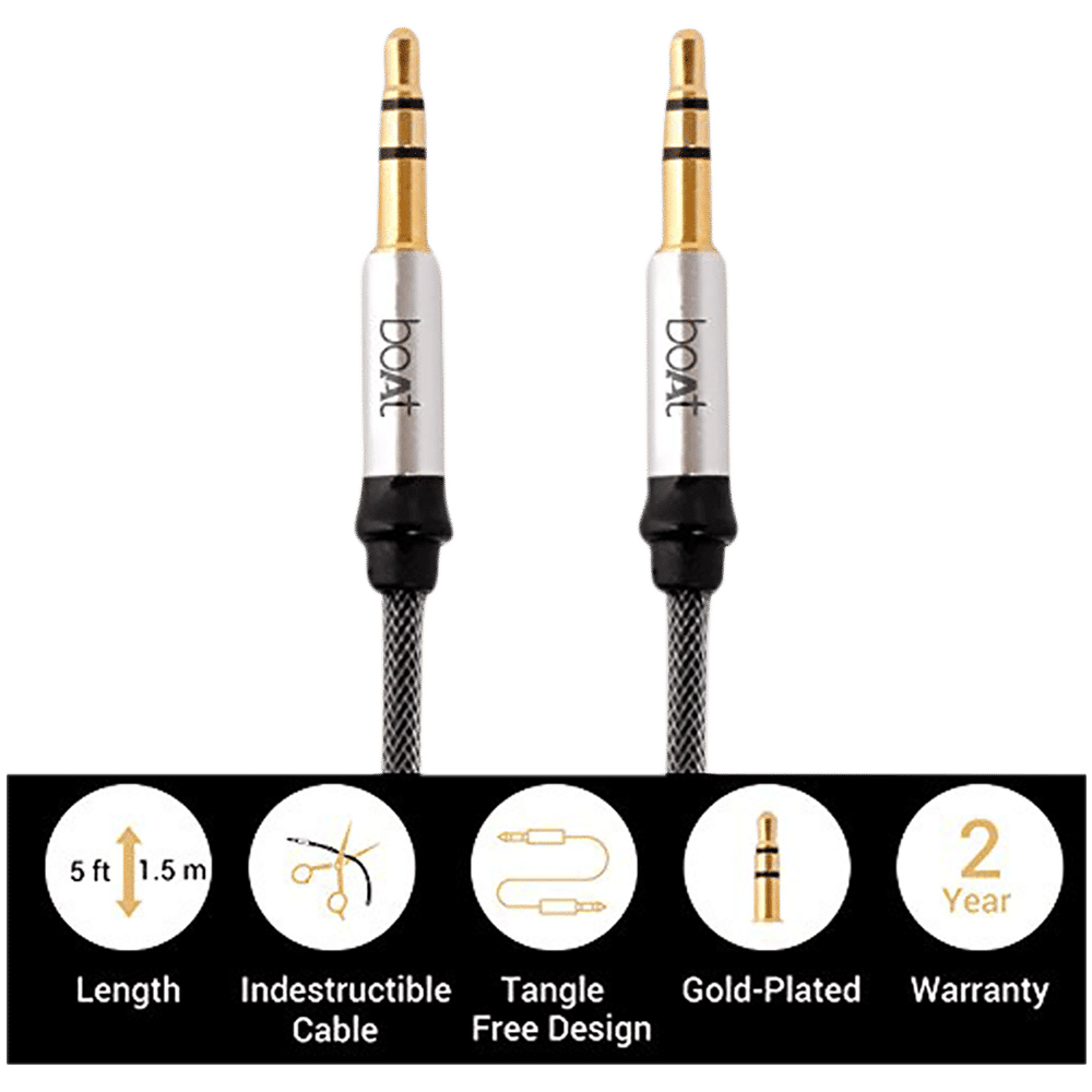 boAt Aux 500 3.5mm Aux to 3.5mm Aux 4.9 Feet (1.5M) Cable (Dual Shielding, Grey) boAt Aux 500 3.5mm Aux to 3.5mm Aux 4.9 Feet (1.5M) Cable (Dual Shielding, Grey)_4